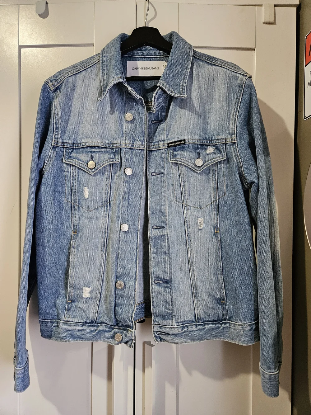 Calvin Klein Jeans Light Blue Distressed Denim Jacket Medium - Picture 1 of 6